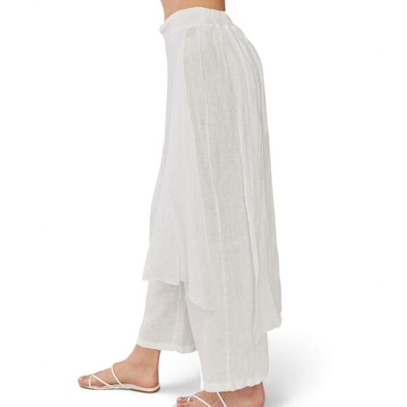 Milio Milano White Linen Wide Leg Layered Tunic Skirt Pants Elastic Italy Sz S - Picture 2 of 6